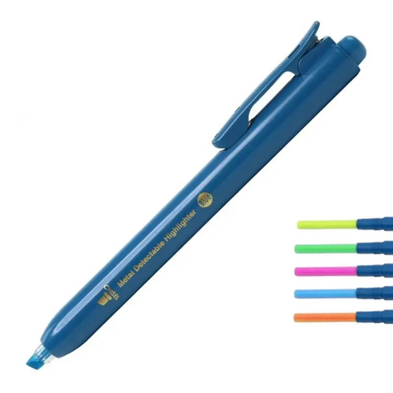 Surligneur à clic détectable Detectamet avec encre fluorescente, lot de 5.