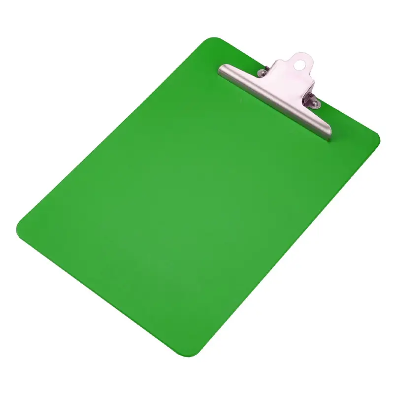 Porte-bloc A4 portrait en polypropylène avec pince robuste en acier inoxydable, vert