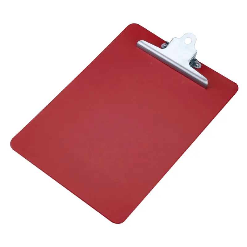Porte-bloc rouge en polypropylène A4 portrait avec pince robuste en acier inoxydable