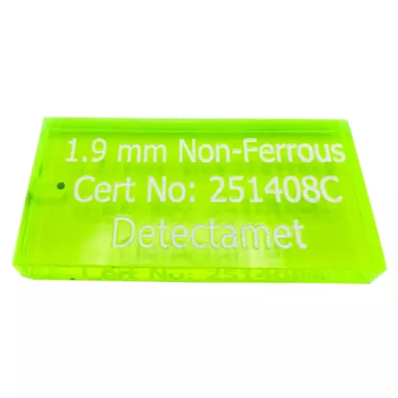 Carte de test de détection de métaux Detectamet acrylique NON FE 4,0 mm verte