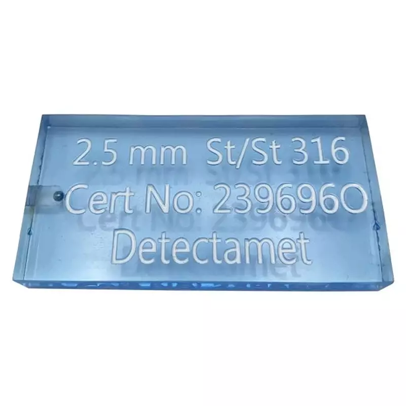 Carte de test de détection de métaux Detectamet, acrylique, acier inoxydable, 2,2 mm, bleue