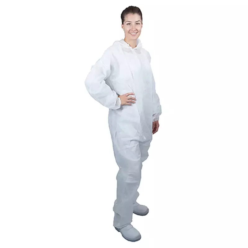 Hycare disposable coverall hood and zipper non-woven polypropylene white size M