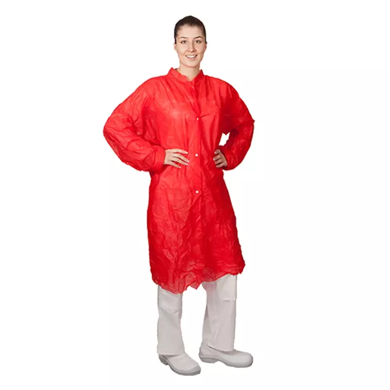 Blouse de visiteur jetable Hycare, fermeture à pression, polypropylène non tissé, rouge, taille XL