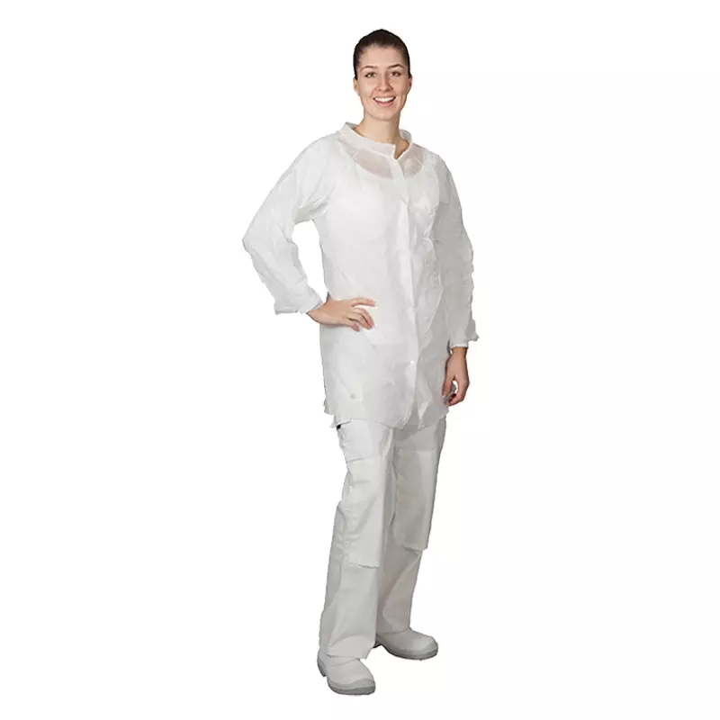 Blouse de visiteur jetable Hycare, fermeture à pression, polypropylène non tissé blanc, taille S