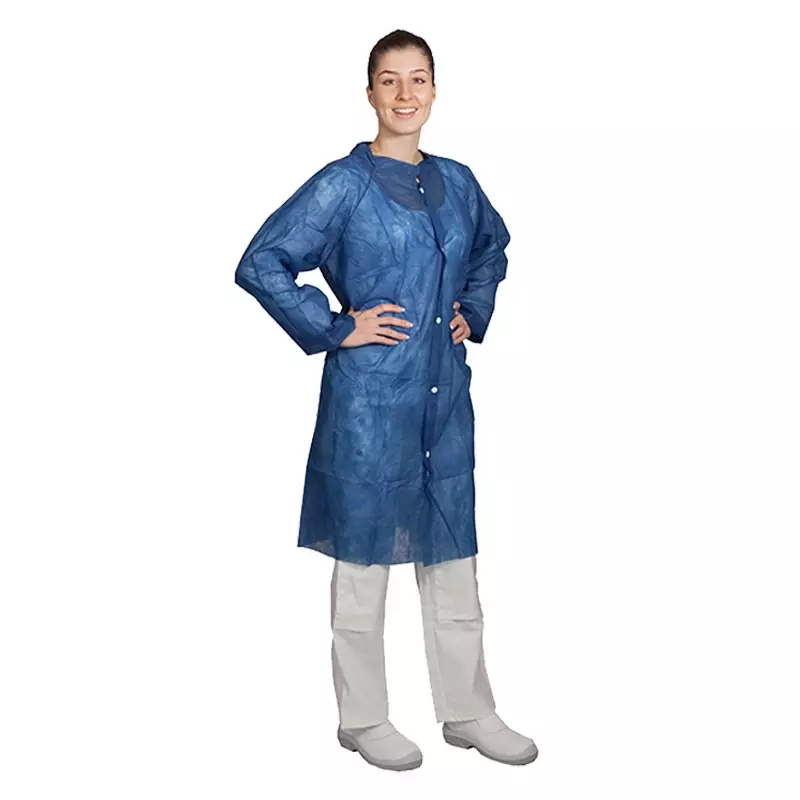 Hycare disposable visitor coat snap fasteners non-woven polypropylene blue size S