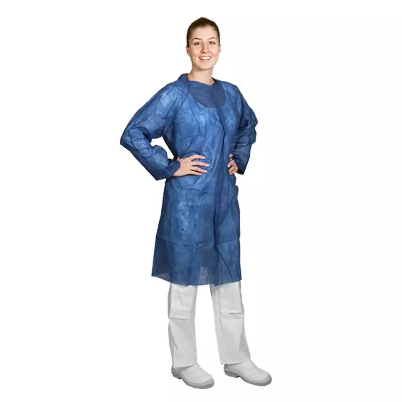 Blouse de visiteur jetable Hycare avec fermeture Velcro, en polypropylène non tissé, bleue, taille L