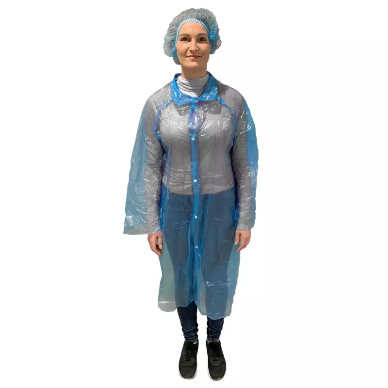 Hycare disposable visitor coat LDPE snap button blue