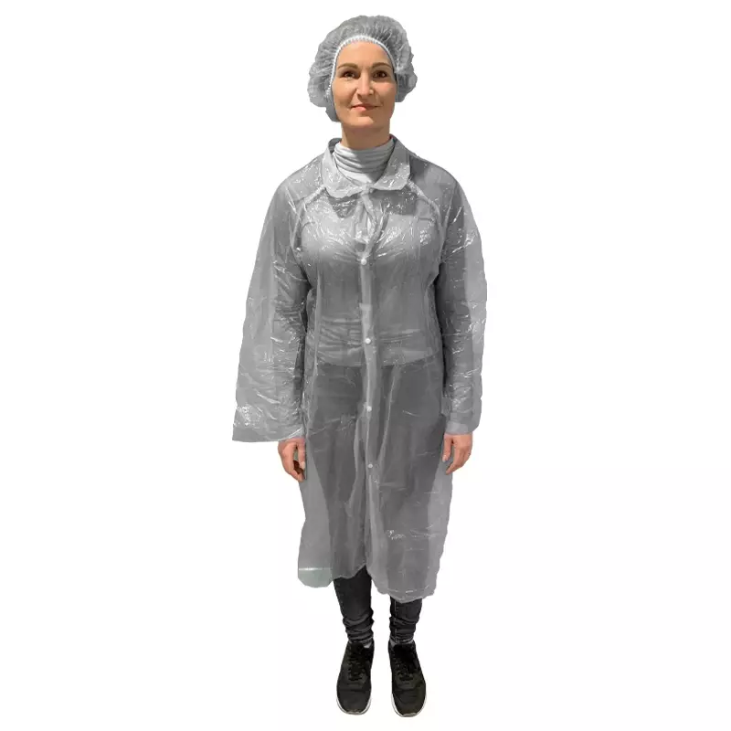 Blouse de visiteur Hycare jetable en PEBD blanc de qualité alimentaire avec boutons-pression