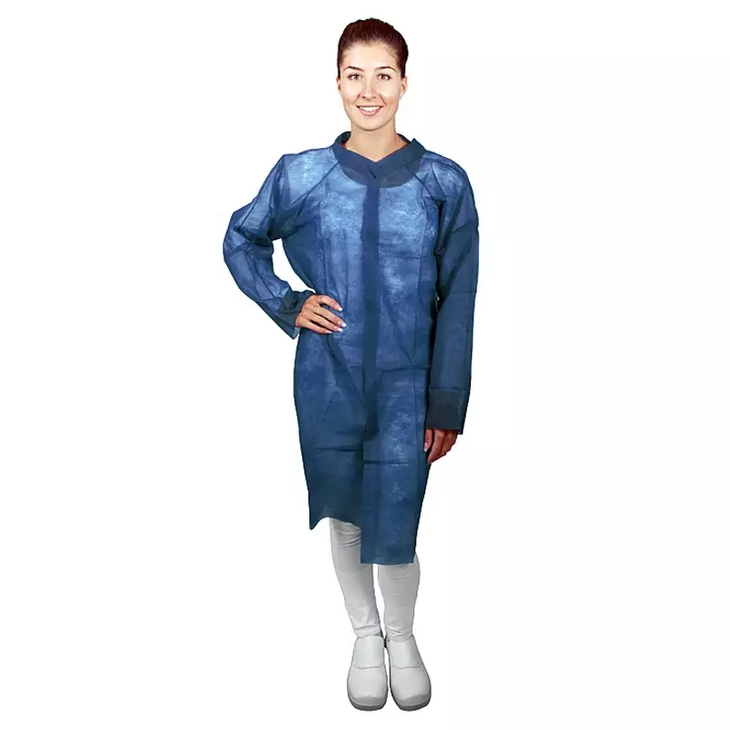 Hycare disposable visitor coat basic with Velcro fastening non-woven polypropylene blue size M
