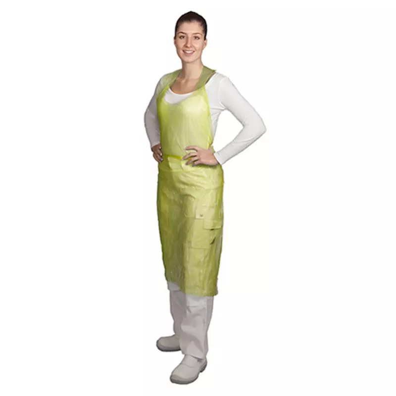 Hycare disposable schort polyethyleen scheurbaar op blok geel 20 mu