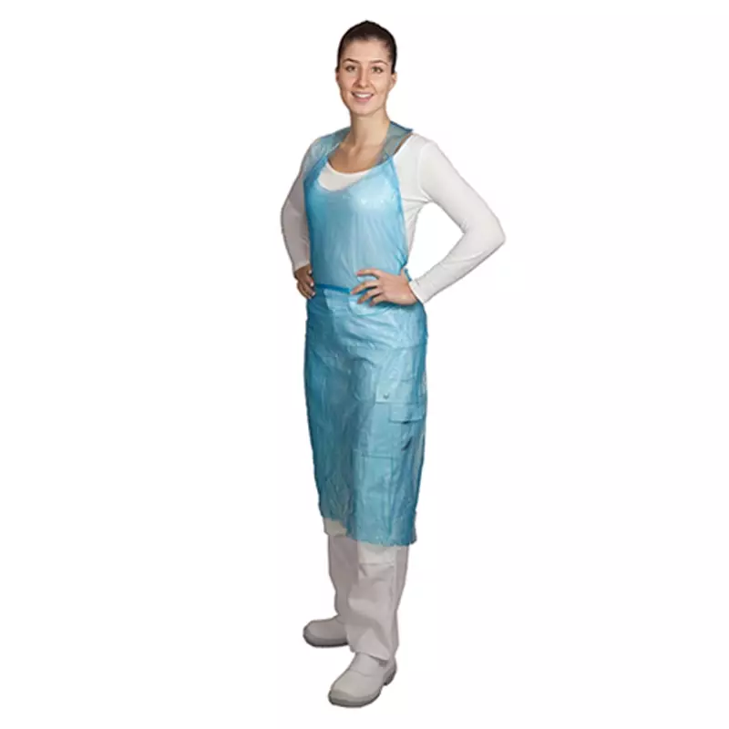 Hycare disposable schort polyethyleen scheurbaar op blok blauw 60 mu