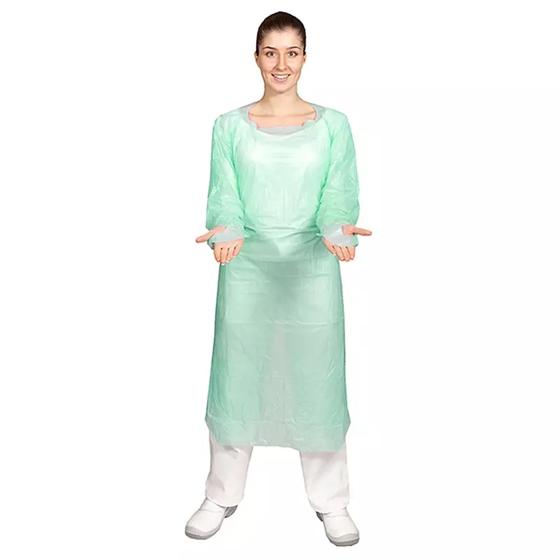Hycare disposable apron long sleeve CPE brushed 30 µm polyethylene 118 x 190 cm green