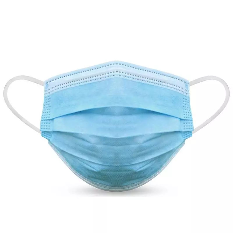 Mondmasker eenmalig gebruik civiel 3-laags non-woven polypropyleen blauw