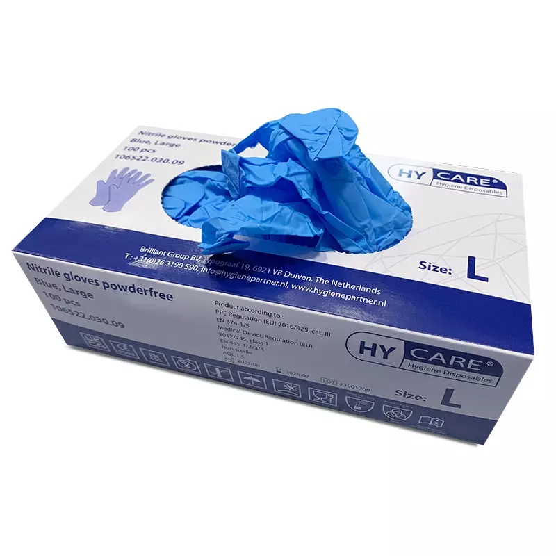 Gant jetable Hycare en nitrile non poudré, 240 mm, bleu, taille L