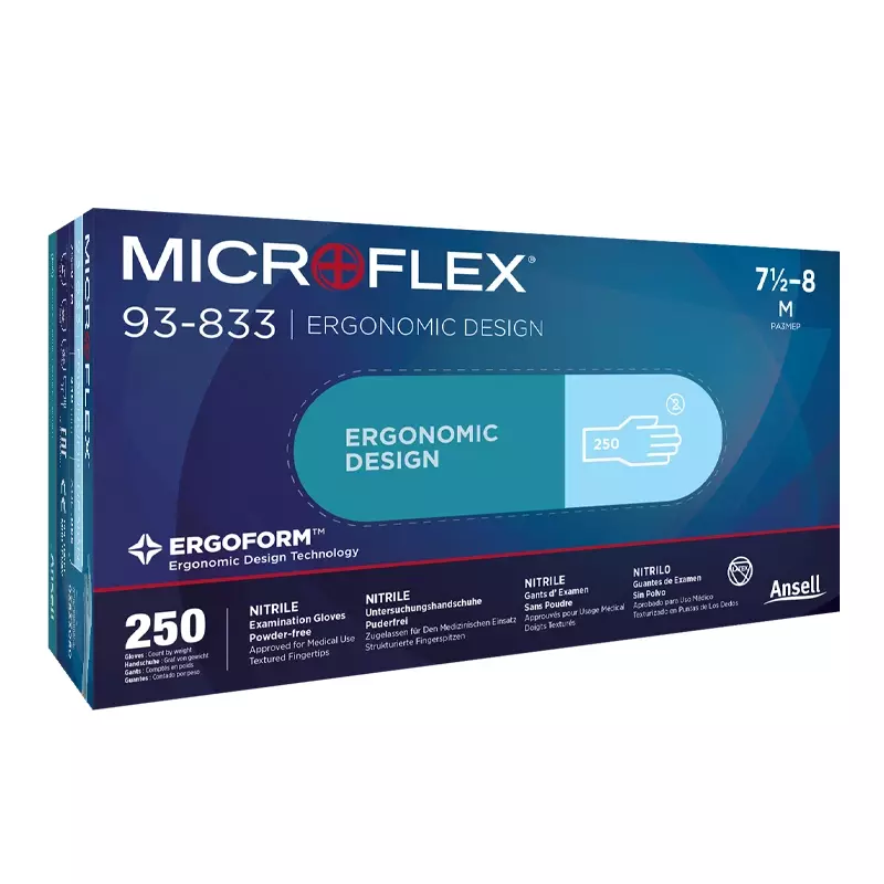 Ansell Microflex 93-833 disposable nitrile glove chemical-resistant size 6.5-7