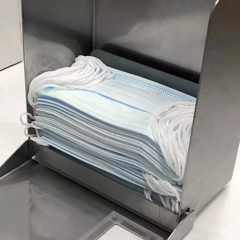 Distributeur en acier inoxydable avec fenêtre de visualisation pour masques faciaux