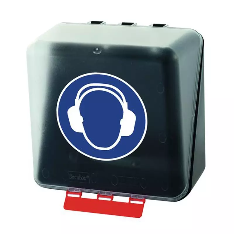 Boîte de rangement pour protection auditive Brady, format moyen, 236 x 225 x 125 mm, transparente