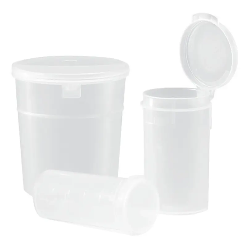 Sterile PP sample jar with hinged lid Ø43x80 mm 90 ml transparent