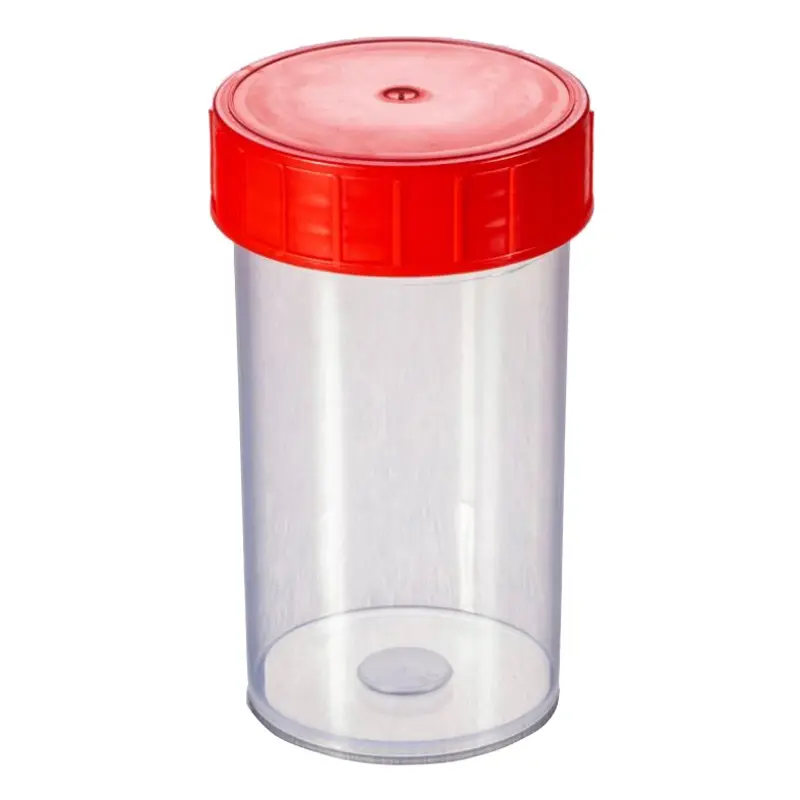 Sample jar PP with screw cap Ø52x102 mm 180 ml transparent red cap