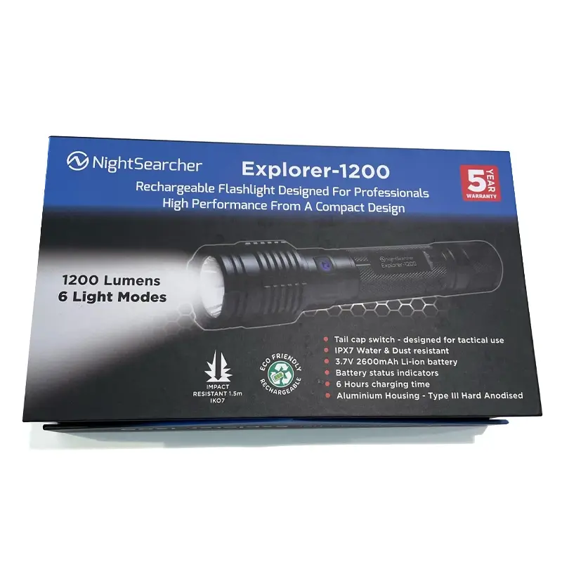 NightSearcher Explorer 1200 LED flashlight USB rechargeable