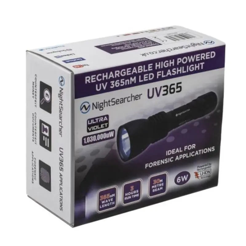 Nightsearcher UV LED 365 flashlight rechargeable ultraviolet 365nm