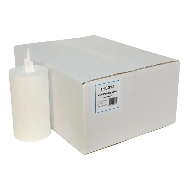 Euro Products poetsrol mini kokerloos cellulose 1-laags 120 meter wit