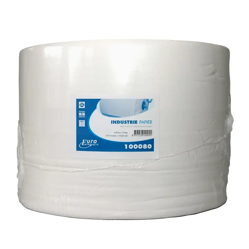 Euro Products poetspapier industrierol 2-laags cellulose 800 meter wit