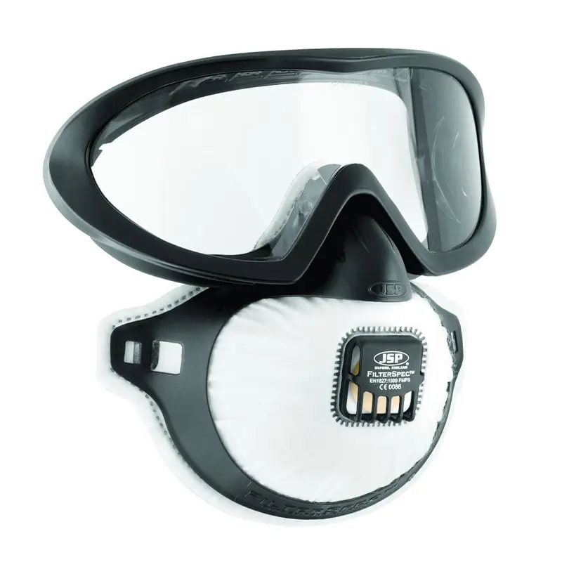 JSP Filterspec PRO dust mask and FFP3 safety glasses with exhalation valve