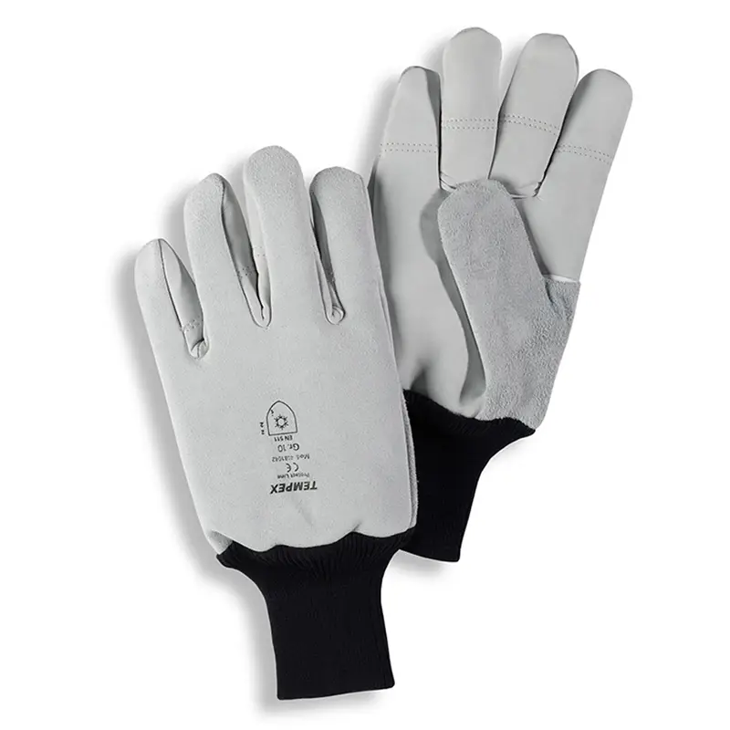 Gant HB Tempex en cuir résistant au froid, poignet tricoté, gris et noir, taille 10