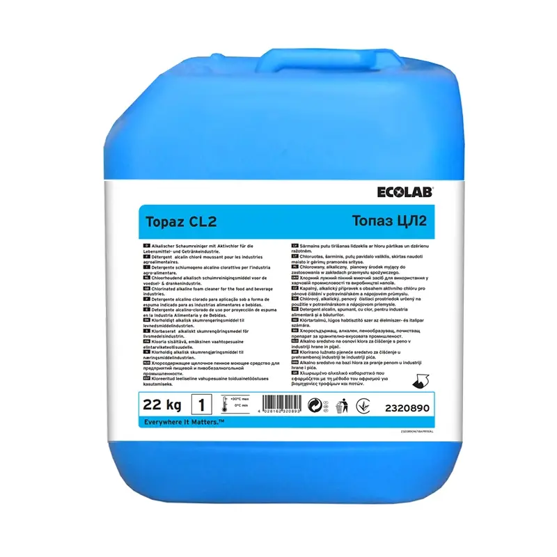 Ecolab Topaz CL2, agent de nettoyage alcalin chloré 22 kg (NL)
