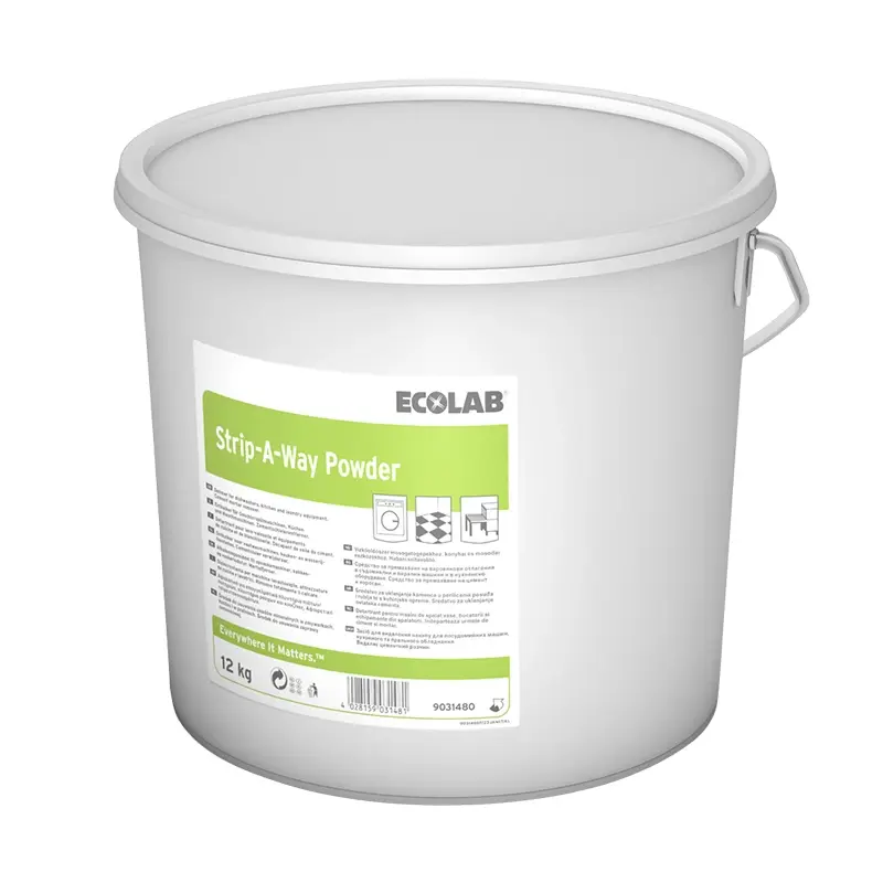 Nettoyant pour sols en poudre Ecolab Strip-A-Way, pour dépôts de chaux et de ciment, 12 kg