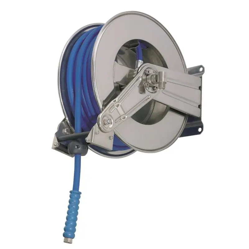 Stainless steel hose reel with 10 m 1/2'' hose and 2 m supply hose