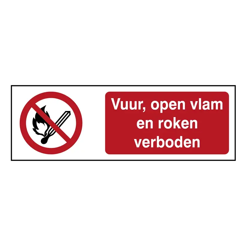 Sticker vuur, open vlam en roken verboden P003 B-862 450x150 mm