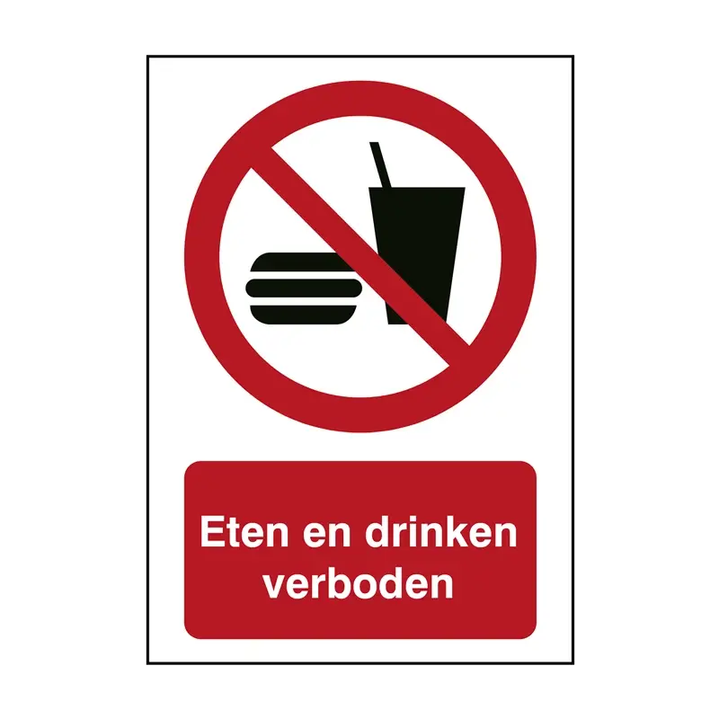 Sticker eten en drinken verboden P022 B-862 210x297 mm