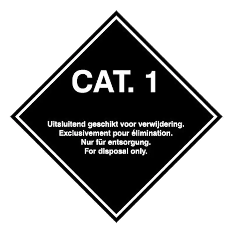 Brady sticker Cat.1 transport van dierlijke bijproducten 250x250 mm