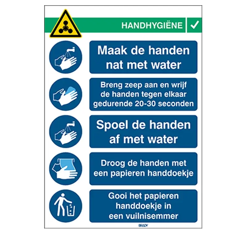 Panneau d'instructions pour le lavage des mains PP 262x371 mm