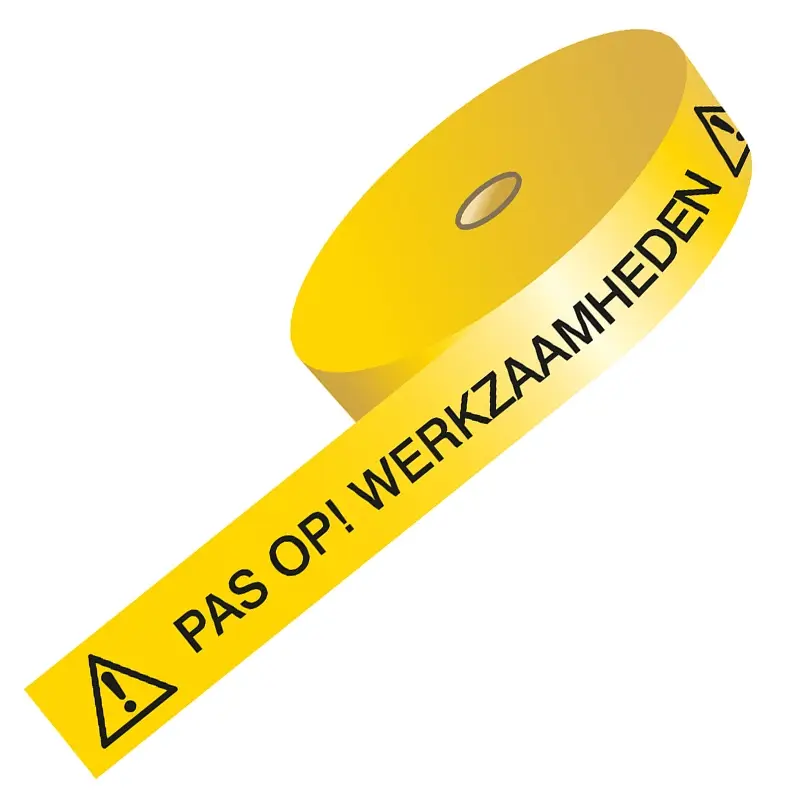Brady afbakeningslint Pas op werkzaamheden PE 75 mm x 250 meter geel