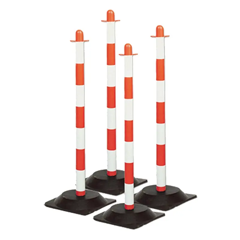 Red and white Brady warning post 900 mm including rubber base