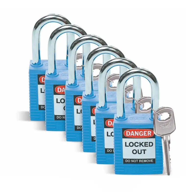 Cadenas de sécurité en nylon renforcé Brady 051344, bleu, signalant un danger.