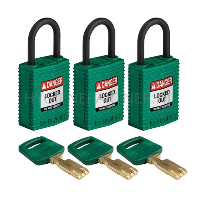 Cadenas de sécurité compacts en nylon Brady SafeKey 150191, vert, danger, verrouillé à l'extérieur