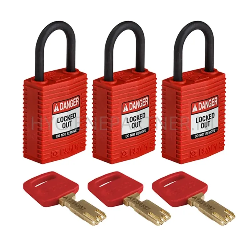 Brady 150189 SafeKey Compact Nylon safety locks Danger Locked Out red