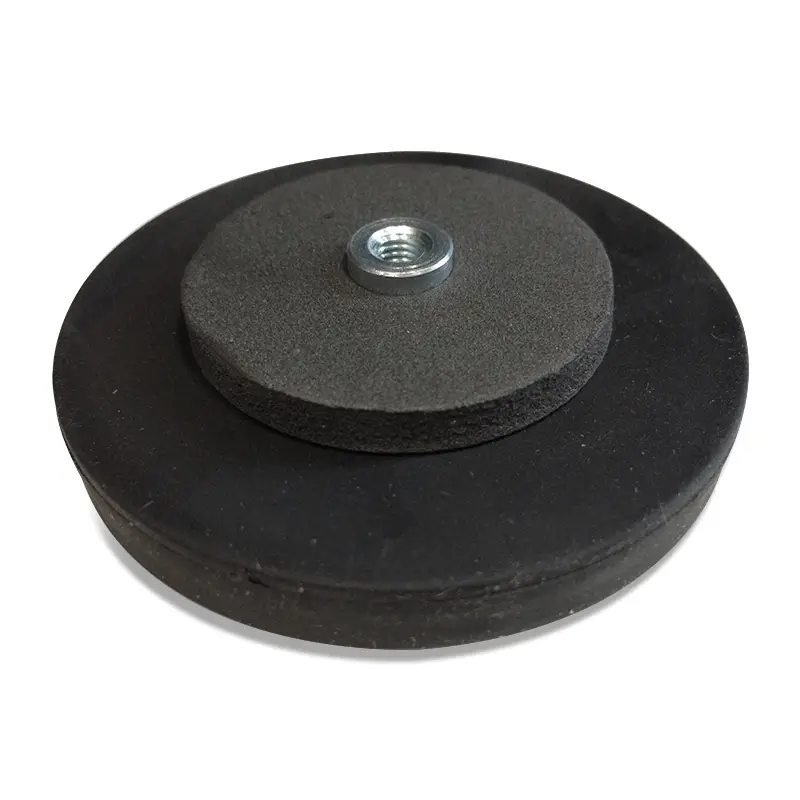 Magneet neodymium in rubber met draadbus M4 Ø 43 mm