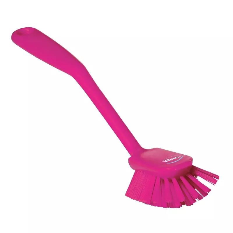 Vikan 42371 Brosse à vaisselle moyenne avec bord grattoir 280 mm rose