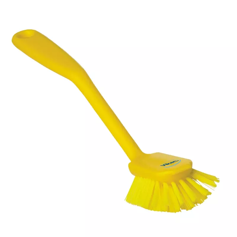 Vikan 42376 afwasborstel medium met schraaprand 280 mm geel