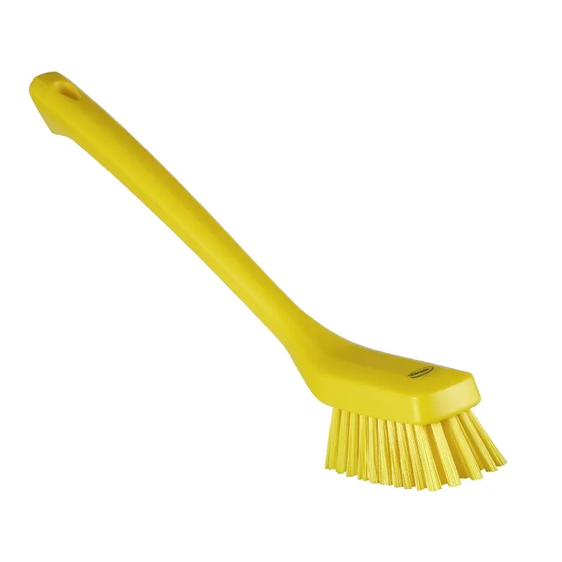 Brosse à vaisselle étroite à manche long et rigide, jaune, référence UK 41856, 420 mm