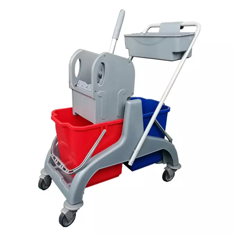 Double plastic wheeled bucket with string mop press 2x18 liters