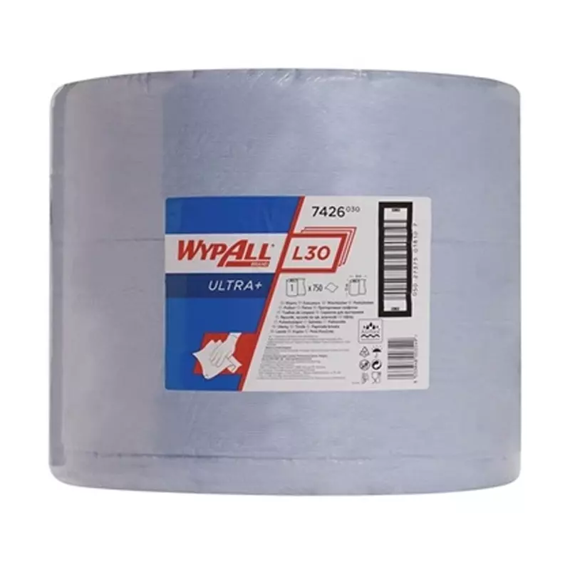 Rouleau de papier de nettoyage industriel Kimberly-Clark Wypall L30 Ultra+ 7426, 38 x 37 cm, bleu