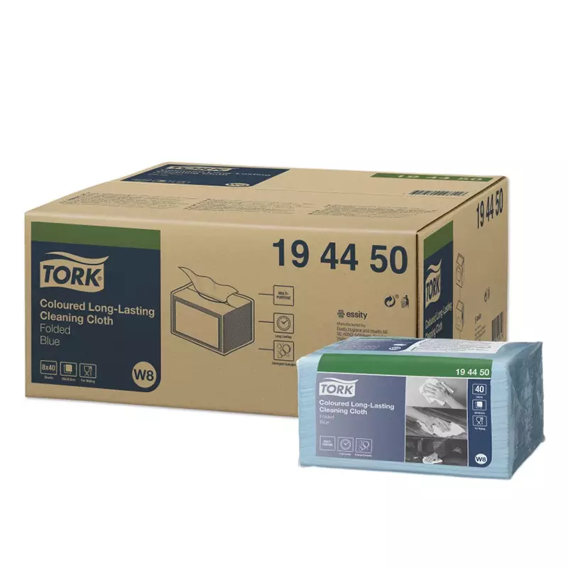 Tork Coloured Long Lasting Folded Cleaning Cloth W8 Blue