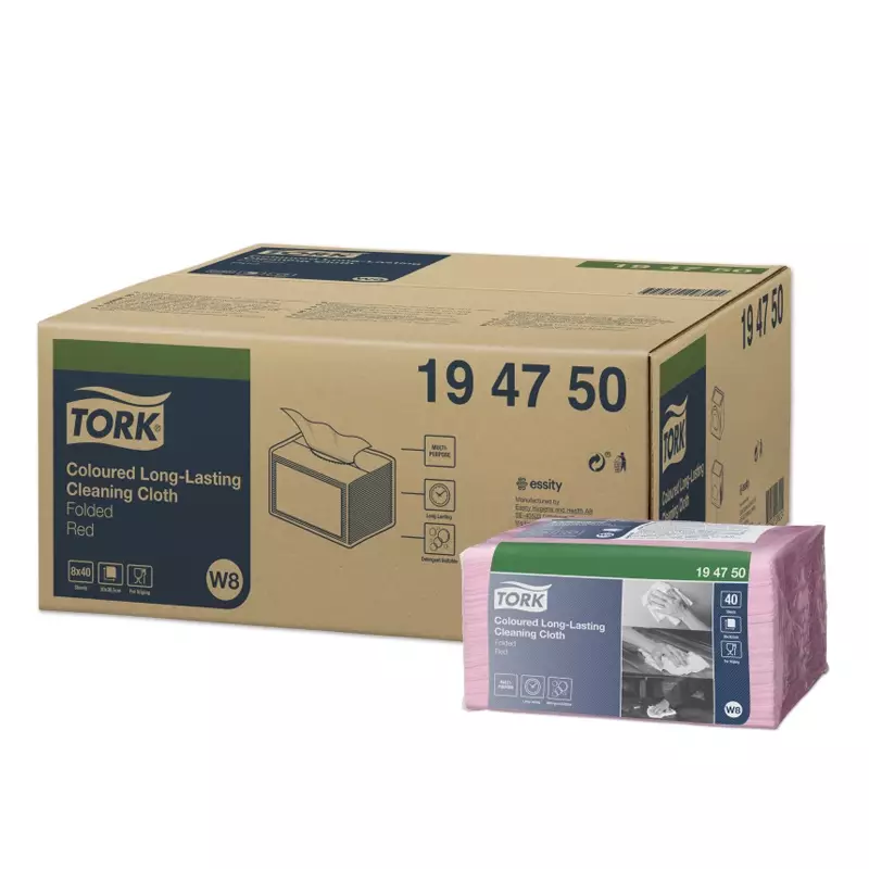 Tork reinigingsdoek Coloured Long Lasting gevouwen W8 rood