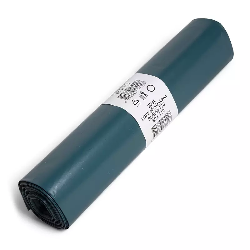 Waste bags blue LDPE recycled T70 80x110 cm